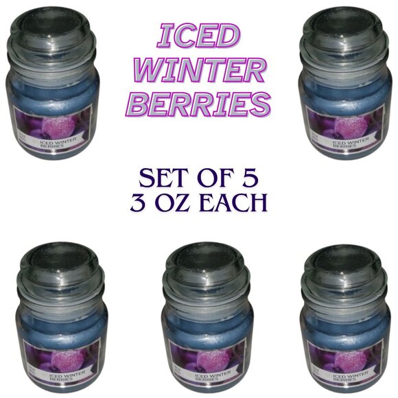 Iced Winter Berries 3oz Jar Candles with Lid * Set of 5 - Picture 1 of 6